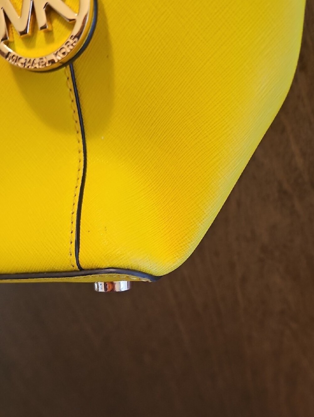Michael Kors Bright Yellow Leather Tote with MK Charm - Picture 9 of 11